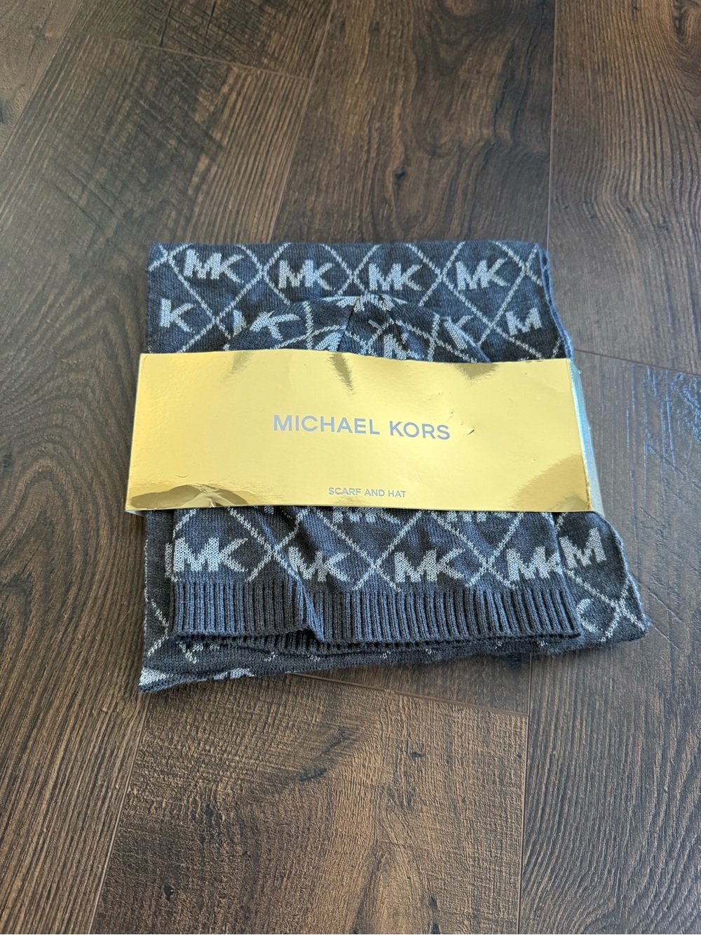 Michael Kors ,  Gray and Light Gray MK Logo Hat & Scarf Set